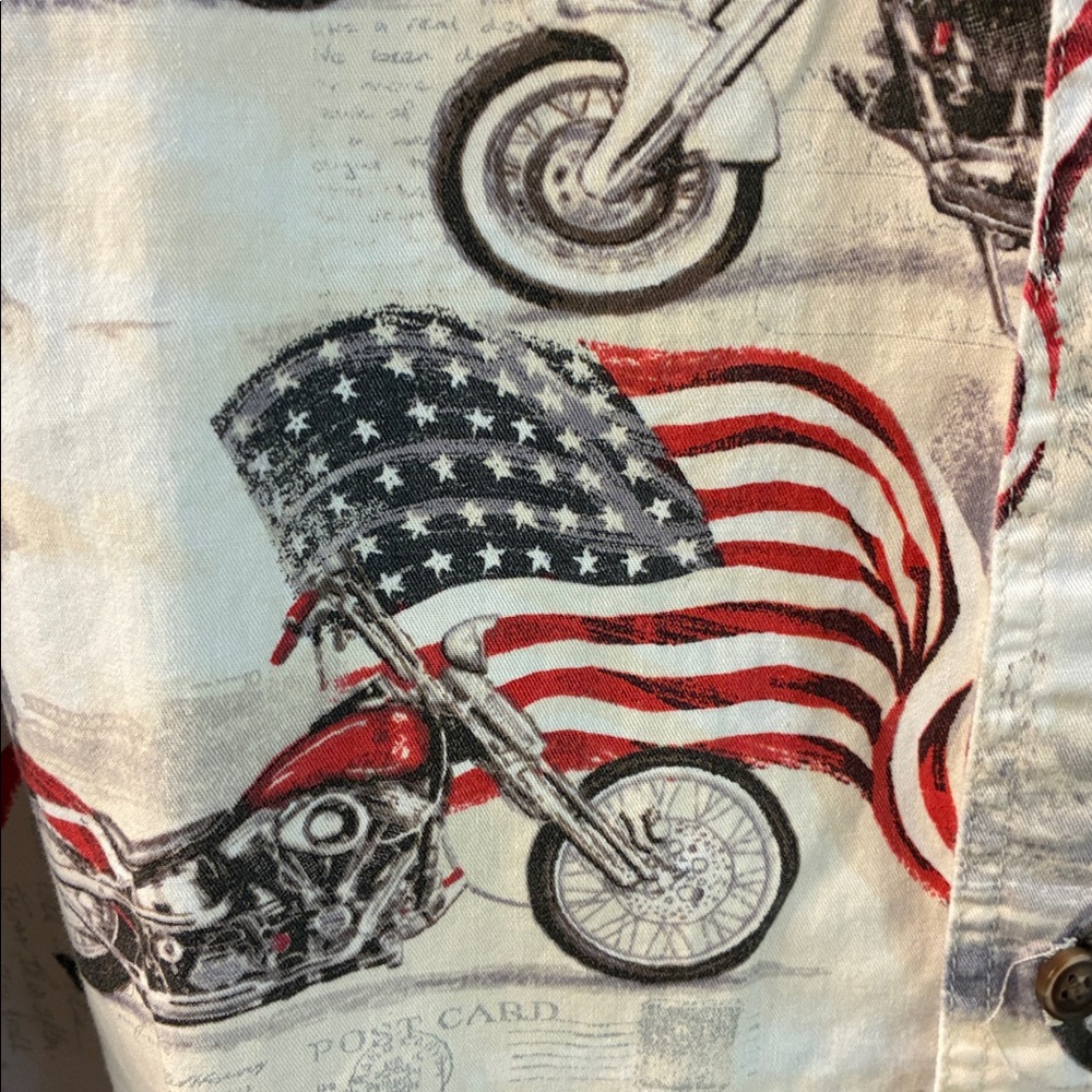 Morgan Creek Outfitters Men’s Patriotic Motorcycle Print Shirt SZ XXL - Picture 3 of 6